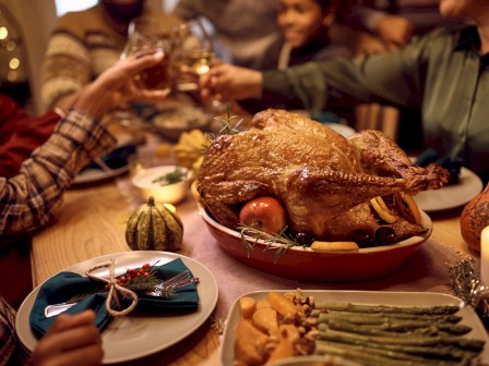 Family-style Thanksgiving table
