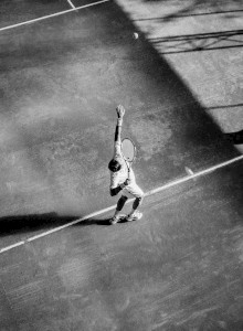Black and white tennis serve